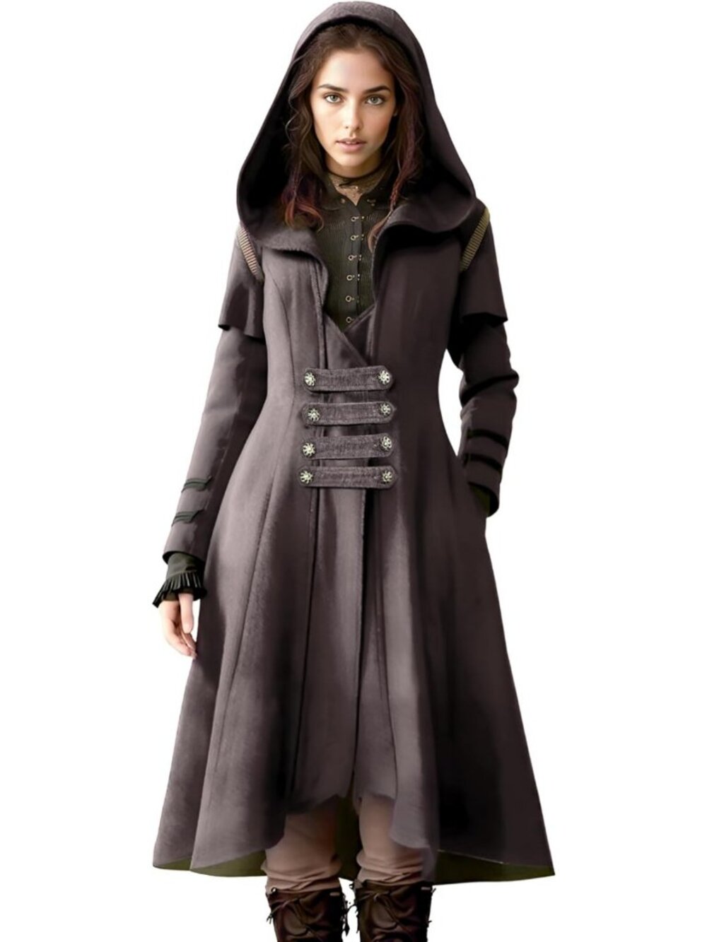 Gothic Vintage Tailcoat Pirate Jacket, Steampunk Long Coat for Women, XL, Purple